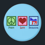 Peace Love Democrat Donkey Cute Blue Magnet<br><div class="desc">This cute democratic party magnet features a cool liberal design of a peace sign,  heart,  and red,  white,  and blue donkey. Peace Love Democrat.</div>