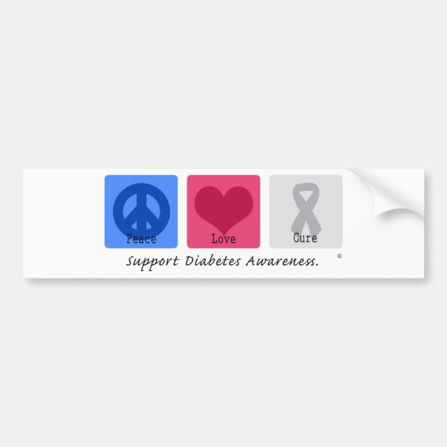 Peace Love Diabetes Bumper Sticker (Front)