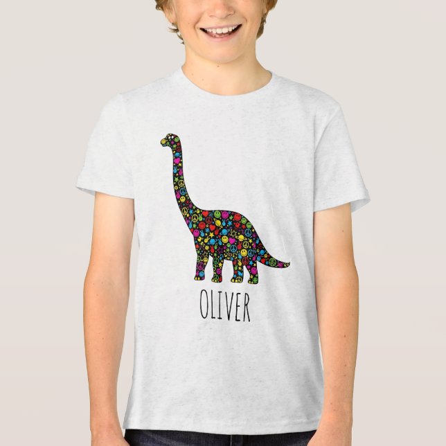 Peace & Love Dinosaur Silhouette Tri-Blend Shirt (Front)