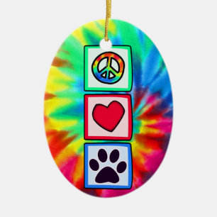 Peace, Love, Dog; Pawprint Ceramic Tree Decoration