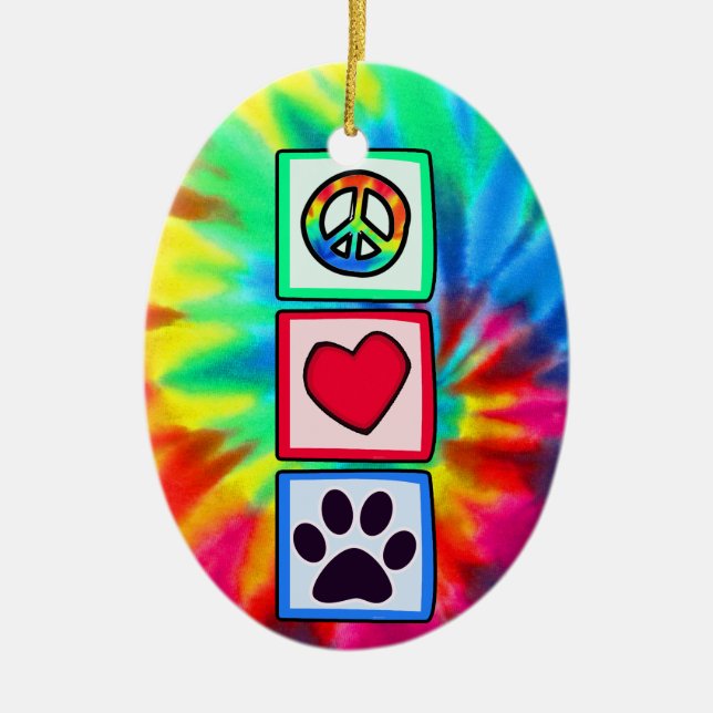 Peace, Love, Dog; Pawprint Ceramic Tree Decoration (Front)