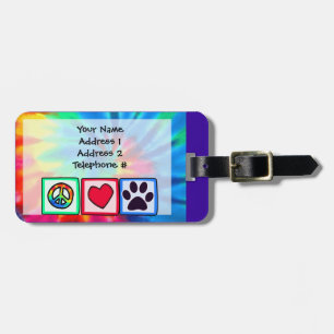 Peace, Love, Dog; Pawprint Luggage Tag