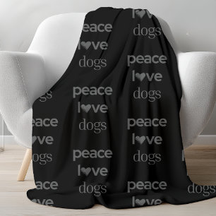 Peace Love Dogs   Black Dog Lover Modern Graphic Fleece Blanket