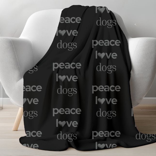 Peace Love Dogs | Black Dog Lover Modern Graphic Fleece Blanket (Creator Uploaded)