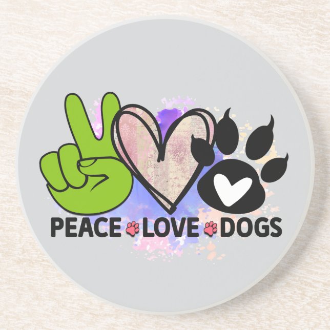 Peace Love Dogs Coaster – Boho Pet Lover Gift (Front)