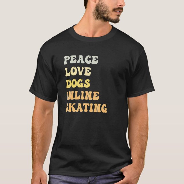 Peace Love Dogs Inline Skating  Retro T-Shirt (Front)
