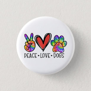 Peace Love Dogs Paws Tie Dye Rainbow Animal Rescue 3 Cm Round Badge