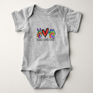 Peace Love Dogs Paws Tie Dye Rainbow Animal Rescue Baby Bodysuit
