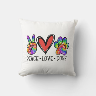 Peace Love Dogs Paws Tie Dye Rainbow Animal Rescue Cushion