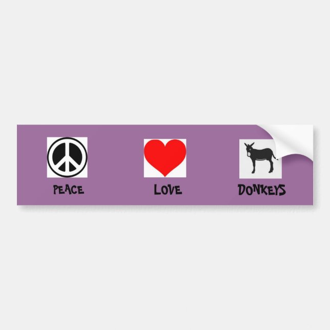 Peace Love Donkeys Bumper Sticker (Front)