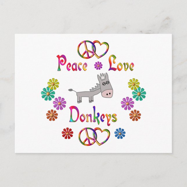PEACE LOVE DONKEYS POSTCARD (Front)