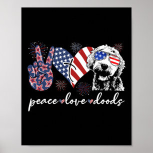 Peace Love Doods Goldendoodle Usa Flag Doodle 4th Poster