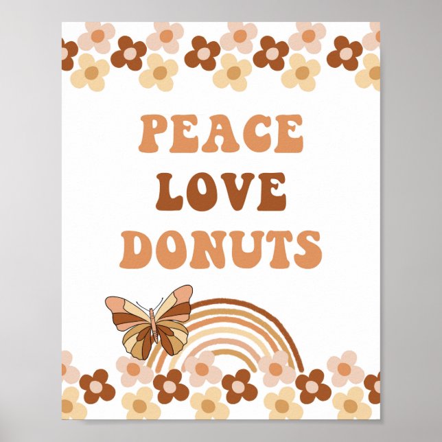 Peace Love Doughnuts Groovy Retro Party Sign (Front)