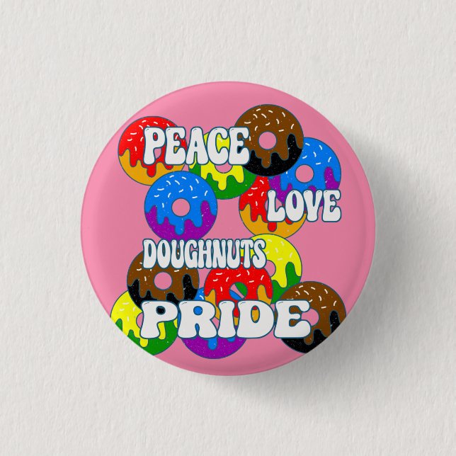 Peace Love Doughnuts Pride Keychain 3 Cm Round Badge (Front)