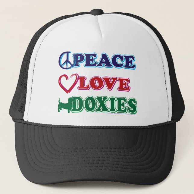 Peace-Love-Doxies- Dachsund Trucker Hat (Front)