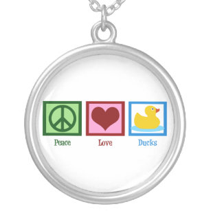 Peace Love Ducks Silver Plated Necklace