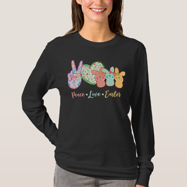 Peace Love Easter  Bunnies Easter T-Shirt (Front)