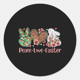 Peace Love Easter Bunny Flower Leopard Plaid Classic Round Sticker