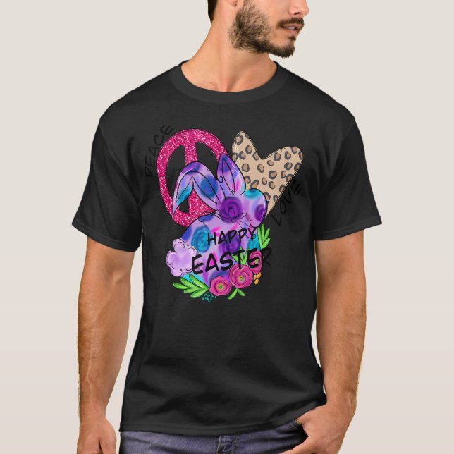 Peace Love Easter Bunny Leopard Graphic Easter Day T-Shirt (Front)