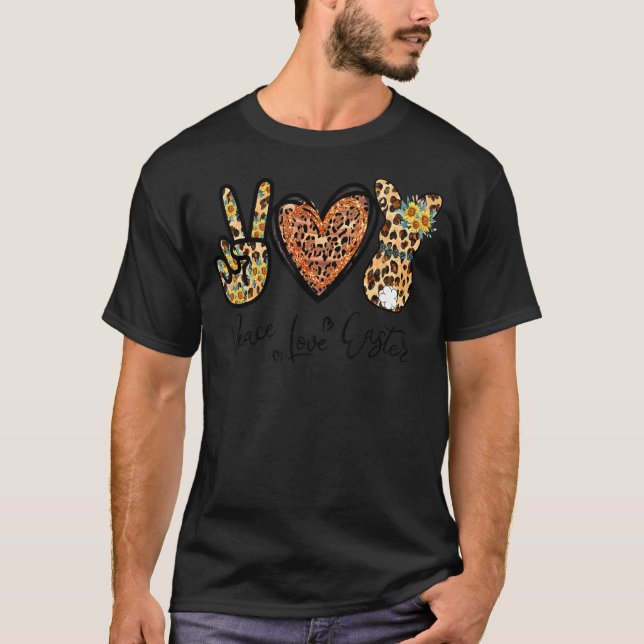 Peace Love Easter Leopard Bunny Easter Day For Kid T-Shirt (Front)