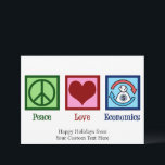 Peace Love Economics Cute Economist Christmas Holiday Card<br><div class="desc">Peace Love Economics Christmas cards. A cool economist holiday card for someone who studies microeconomics or macroeconomics as an economy major or professor. A great public finance and economic trends design featuring a peace sign,  heart,  and the cycle of money in society.</div>