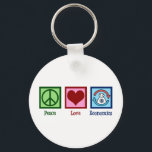 Peace Love Economics Key Ring<br><div class="desc">Peace Love Economics. A cool economist occupation gift for someone who studies microeconomics or macroeconomics as an economy major or professor. A great public finance and economic trends design featuring a peace sign,  heart,  and the cycle of money in society.</div>