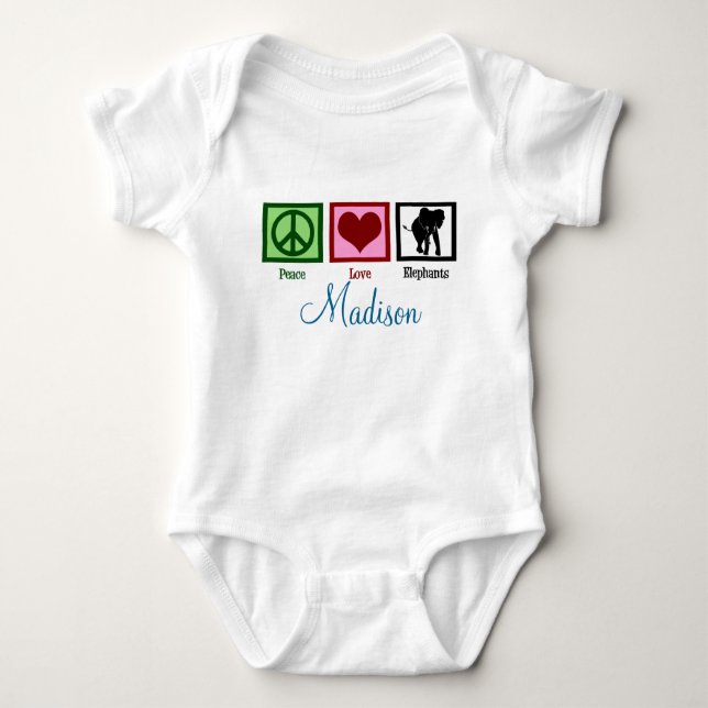 Peace Love Elephant Custom Baby Baby Bodysuit (Front)