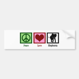 Peace Love Elephants Bumper Sticker