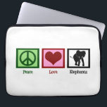 Peace Love Elephants Laptop Sleeve<br><div class="desc">A cute elephant gift with a pretty peace sign,  heart,  and a blue square around a lovely elephant silhouette.</div>