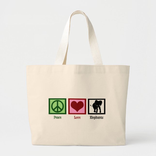 Peace Love Elephants Large Tote Bag (Front)