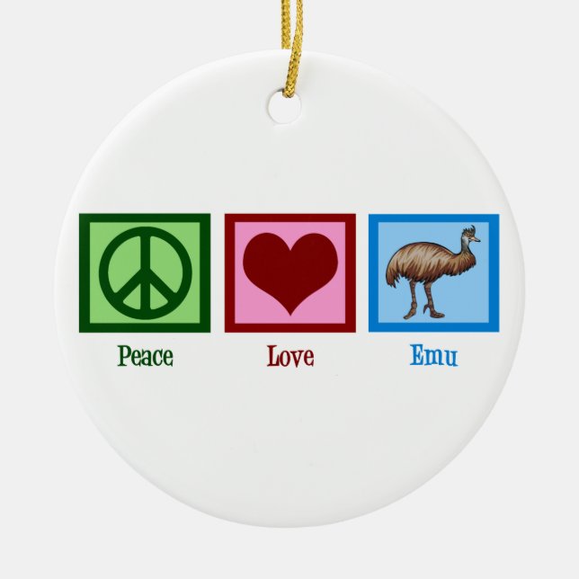 Peace Love Emu Ceramic Tree Decoration (Front)
