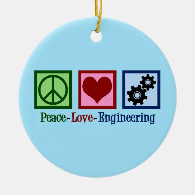 Peace Love Engineering Cute Engineer Ceramic Tree Decoration (Front)