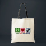 Peace Love Engineering Cute Engineer Gears Tote Bag<br><div class="desc">A cool engineering Christmas gift with a peace sign,  heart,  and gears.</div>