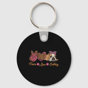 Peace Love English Bulldog Funny Puppy Dog Mum Mot Key Ring