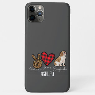 Peace Love English Bulldog Plaid Cute Dog Lover Case-Mate iPhone Case