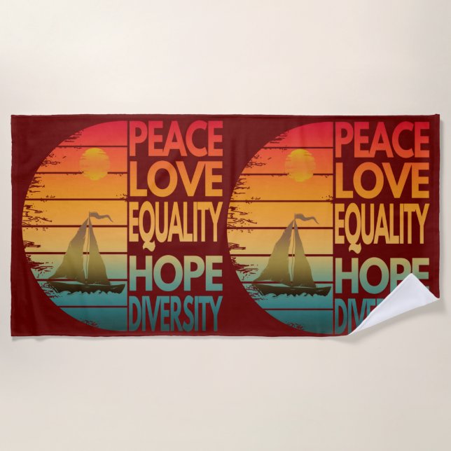 PEACE LOVE EQUALITY HOPE DIVERSITY BEACH TOWEL (Front)