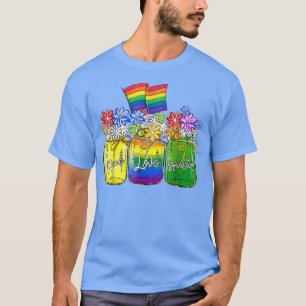 Peace Love Equality  Rainbow Floral Lgbt Flag  T-Shirt
