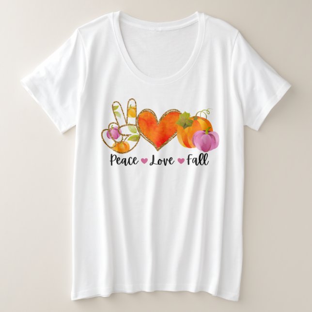 Peace Love Fall Autumn Custom Plus Size T-Shirt (Design Front)