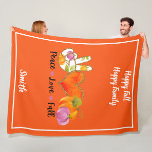 Peace Love Fall Autumn Custom Text and Colour Fleece Blanket