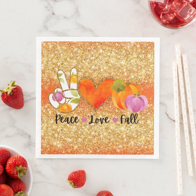 Peace Love Fall Autumn Customise Colour Napkin (Insitu)