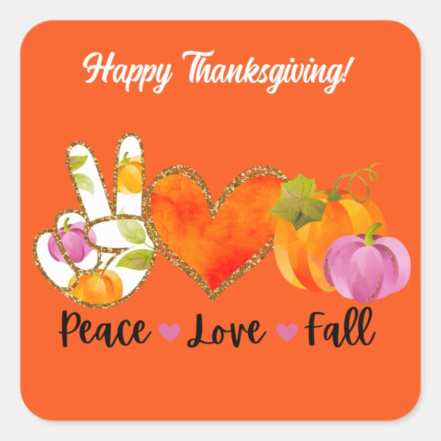 Peace Love Fall Autumn Customise Square Sticker (Front)