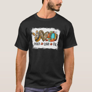 Peace Love Fall Autumn Leopard Heart Pumpkin Thank T-Shirt