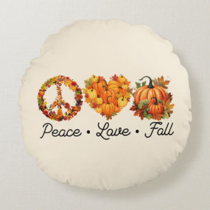 Peace, Love, Fall – Cosy Autumn Vibes with Pumpkin Round Cushion