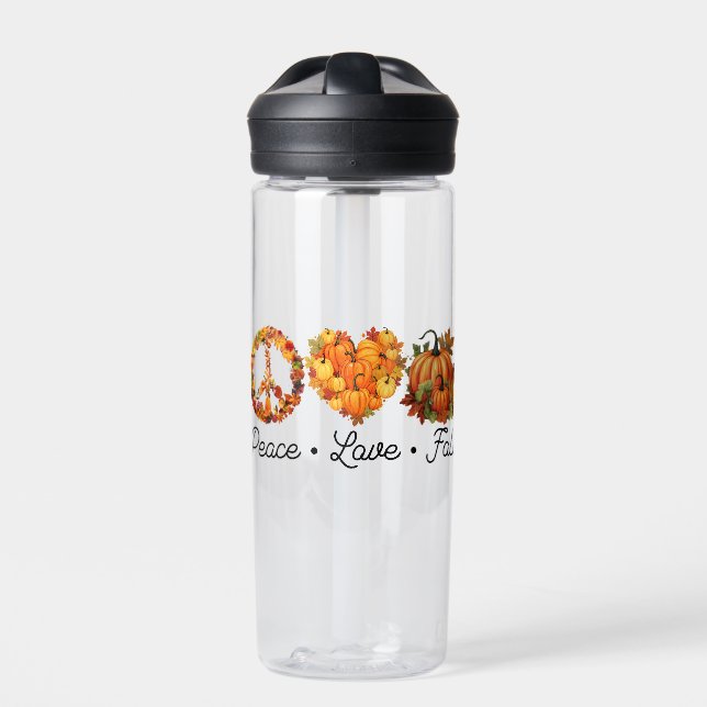 Peace, Love, Fall – Cosy Autumn Vibes with Pumpkin Water Bottle (Front)
