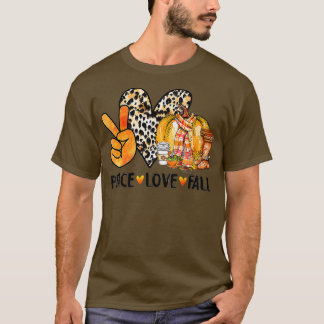 Peace Love Fall Leopard Pumpkin Autumn Happy Thank T-Shirt