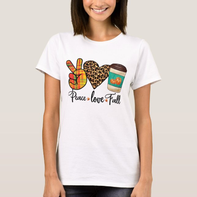 Peace, Love, Fall Leopard Pumpkin Spice Latte T-Shirt (Front)