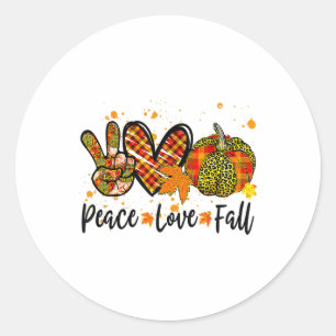 Peace Love Fall Pumpkin Autum Fall Thanksgiving Fu Classic Round Sticker