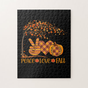 Peace Love Fall Pumpkin Autum Happy Fall Jigsaw Puzzle