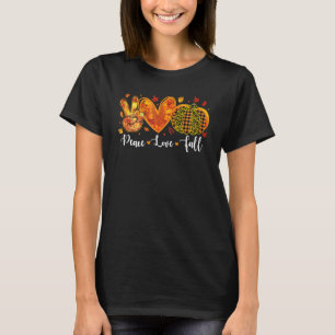 Peace Love Fall Pumpkin Leopard Autum Happy Thanks T-Shirt