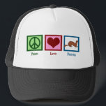 Peace Love Ferrets Trucker Hat<br><div class="desc">This cool ferret owner gift features a cute peace sign,  heart and pet ferret. Peace Love Ferrets gift.</div>